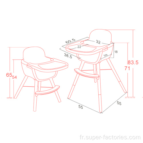 Chaise haute réglable en bois pour bébé à tout-petit